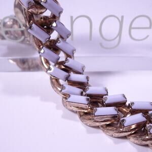 Neiman Marcus Lee Angel White Cabochon Double Dash Brass Link Bracelet NWT 198